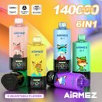 Airmez 140K Puffs 6 u 1 jednokratna vape cigareta – 140000 povlačenja, 45 ml e-tekućine, mesh grijač, 650mAh punjiva baterija s Type‑C punjenjem