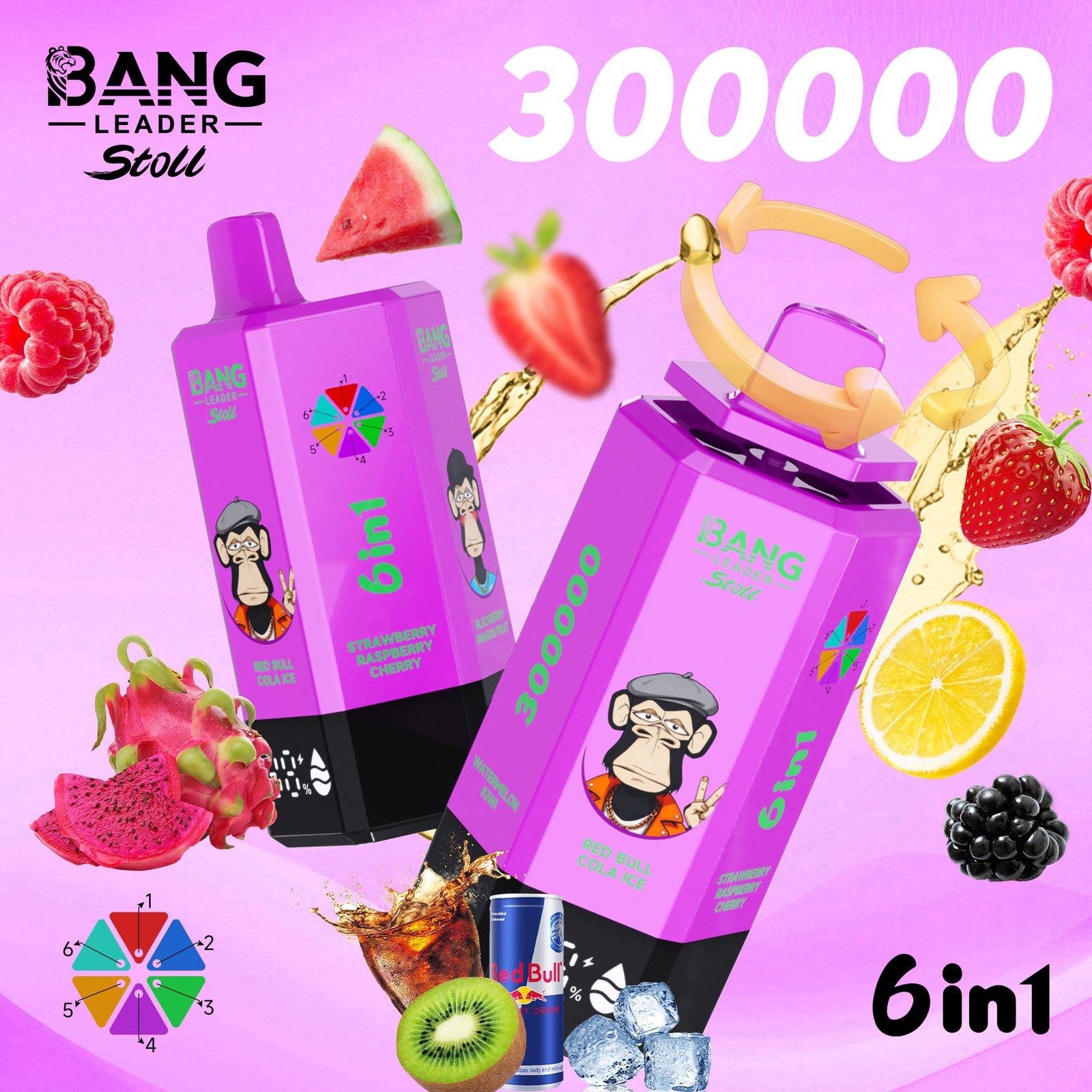 Bang Leader Stoll 300K – 6 in 1 Flavors Disposable Vape | 300,000 Puffs - Slika 6