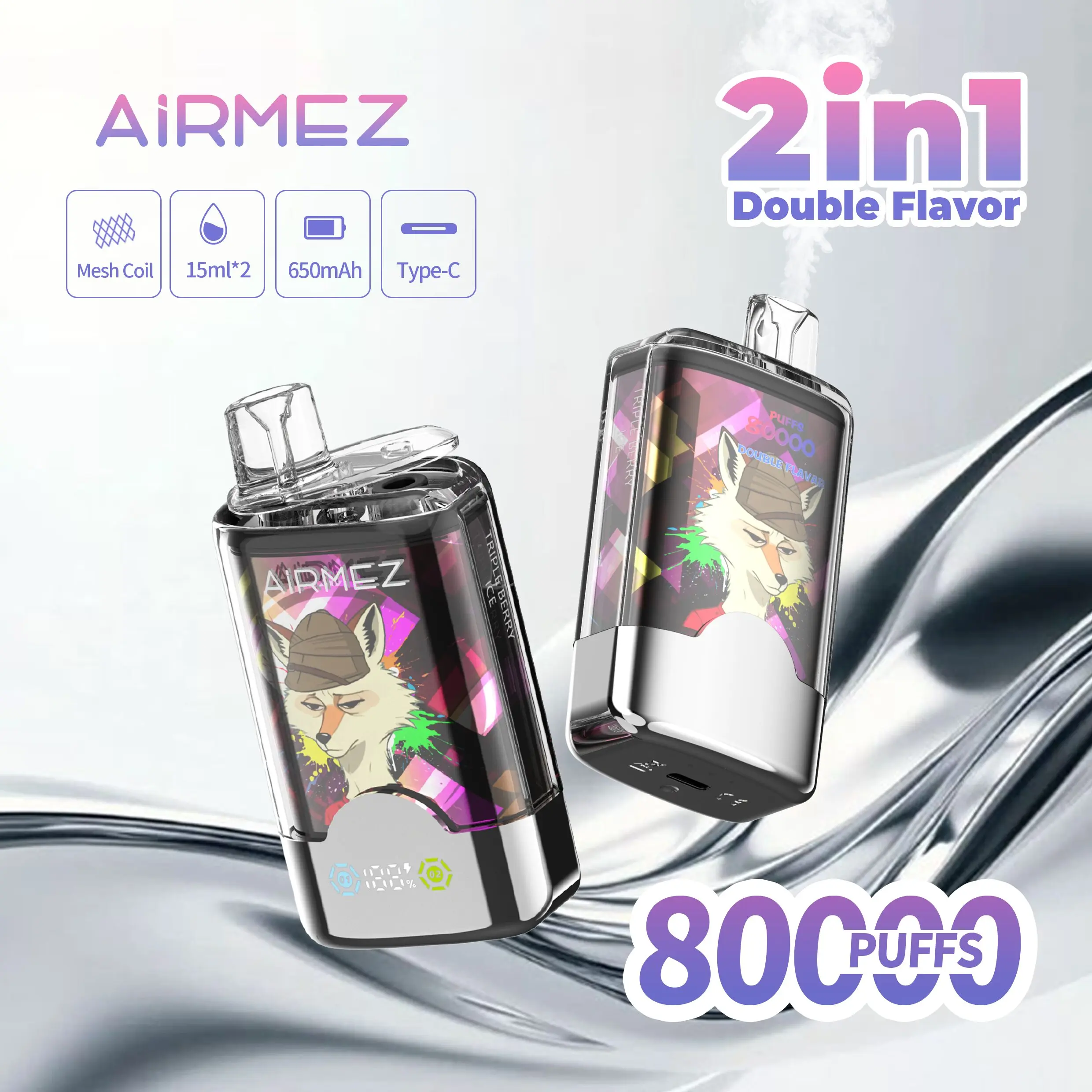 Airmez Fox 2in1 80K Puffs Jednokratna E-cigareta | Dual Flavor | Veliki Kapacitet | Punjenje | EU Veleprodaja-14 Airmez Fox 2-u-1 80000 – vape s dva okusa